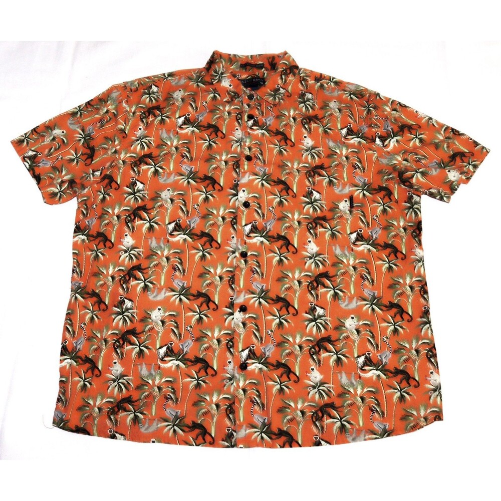 Baja Llama Men's Sz. XL Short Sleeve Orange/Black Hawaiian/Tropical Monkey Shirt